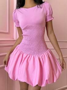 SHEIN Essnce Women's Soft Pink Mini A-Line Dress,Summer Cute Solid Color Casual Minimalist,Suitable For Birthday Party Daily Wear Valentine's Day Chinese New Year - Pink - View 11