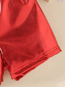 SHEIN Valentine's Day Party PU Baby Girls Elastic Waist Summer Shorts