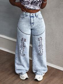 SHEIN Slayr Jeans anchos casuales y sueltos con diseño de bolsillos para mujer