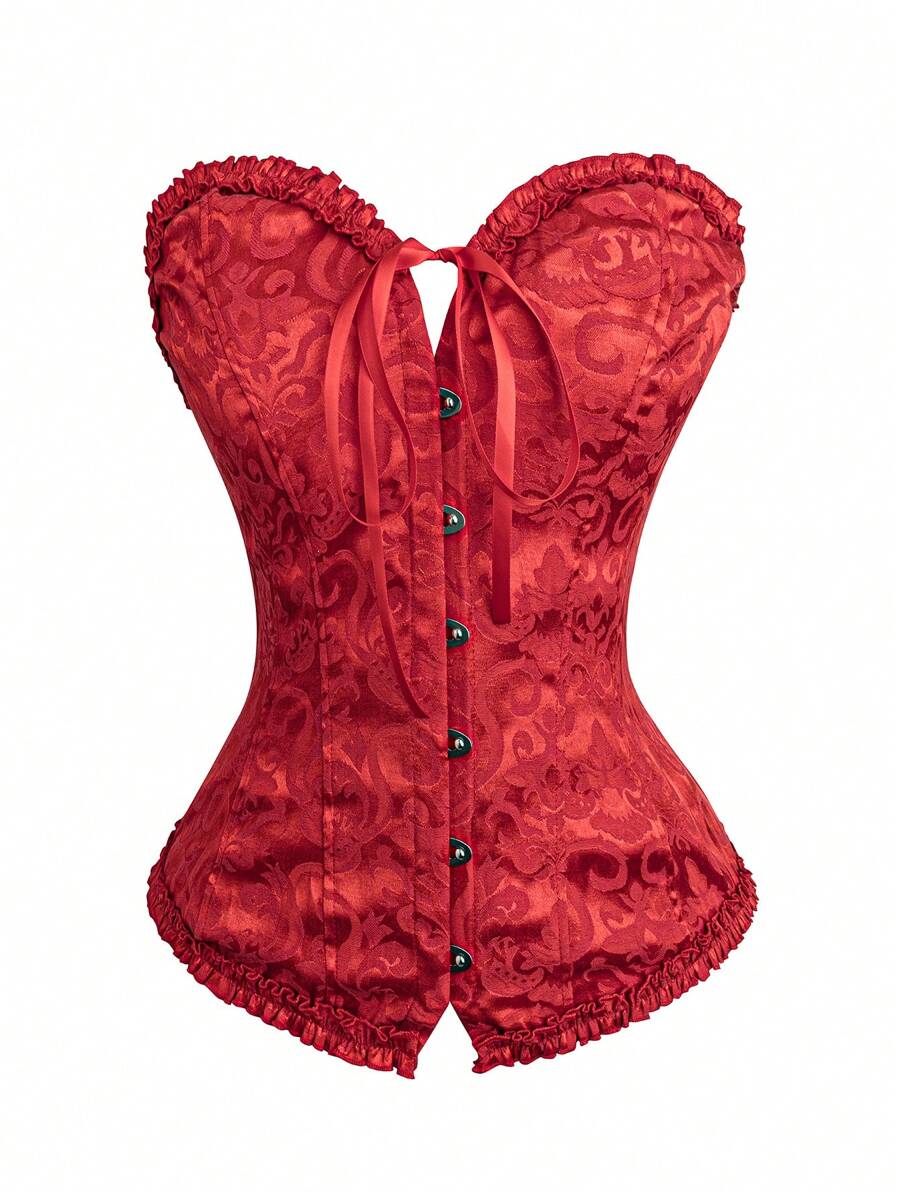 Flirla Plus Size Women's Red Cropped Bustier Top, Retro Sexy Waist Cinched Design For Formal Events, Music Festivals, Celebrations, Spring/Summer - Red - View 1