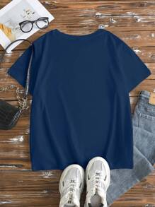 EMERY ROSE Plus Size Summer Turtle Printed Short Sleeve Round Neck T-Shirt, Graphic Tee, Women Top - Navy Blue - View 2
