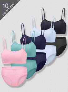 Girls/Big Tween Girl Solid Color Cotton Soft Camisole Top And Panties Set, Versatile Casual Intimate Wear All Season - Multicolor - View 1