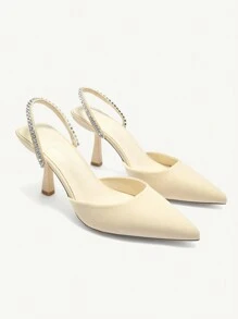 CUCCOO CHICEST Apricot Color Rhinestone Embellished High Heel Pumps, Sexy Elegant Casual Party Date Wedding Occasion Shoes For Women Spring Shoes Spring Break Easter Prom Heels