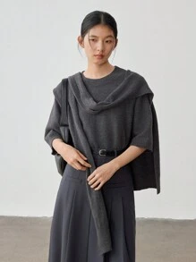 DAZY Versatile Business Casual Knit Cardigan, Women Poncho - Grey - View 5