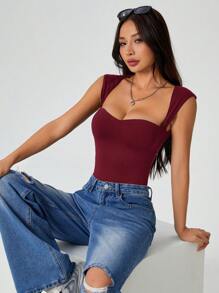 SHEIN PETITE 女款寬肩帶露背連身衣，適合嬌小女性 - 酒紅色 - 查看 5