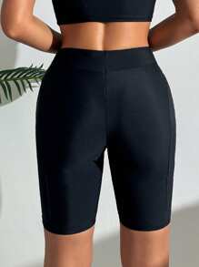 SHEIN Swim Bottom de traje de baño deportivo con cierre delantero de unicolor para mujer, estilo Festival Boho, para vacaciones de playa de verano