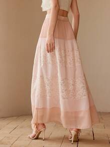 MOTF PREMIUM CONTRAST LACE PLEATED SKIRT,SPRING/SUMMER