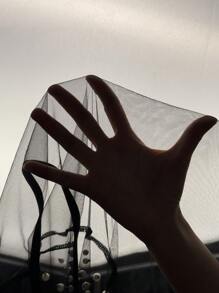 SHEIN Clasi Women's Mesh Pearl See-Through Blouse, Fashionable & Sexy For Valentine's Day Festival - Black - View 8