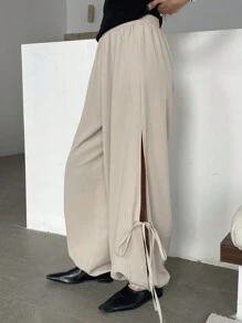 DAZY 女士开衩蝴蝶结腰哈伦裤 - 灰色 - 查看 4