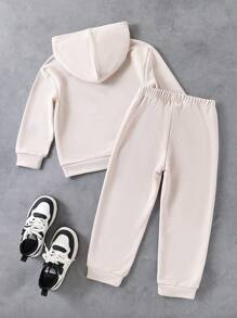 SHEIN Explorewe 2 件男童美式街头风格卡通人物印花超大连帽运动衫 + 字母印花松紧腰运动裤套装，适合秋冬季和街头穿着