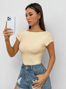 SHEIN PETITE 女士时尚纯色露背紧身衣