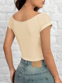 SHEIN EZwear Women Short Sleeve Solid Color Slim Fit Casual Top, For Everyday Wear