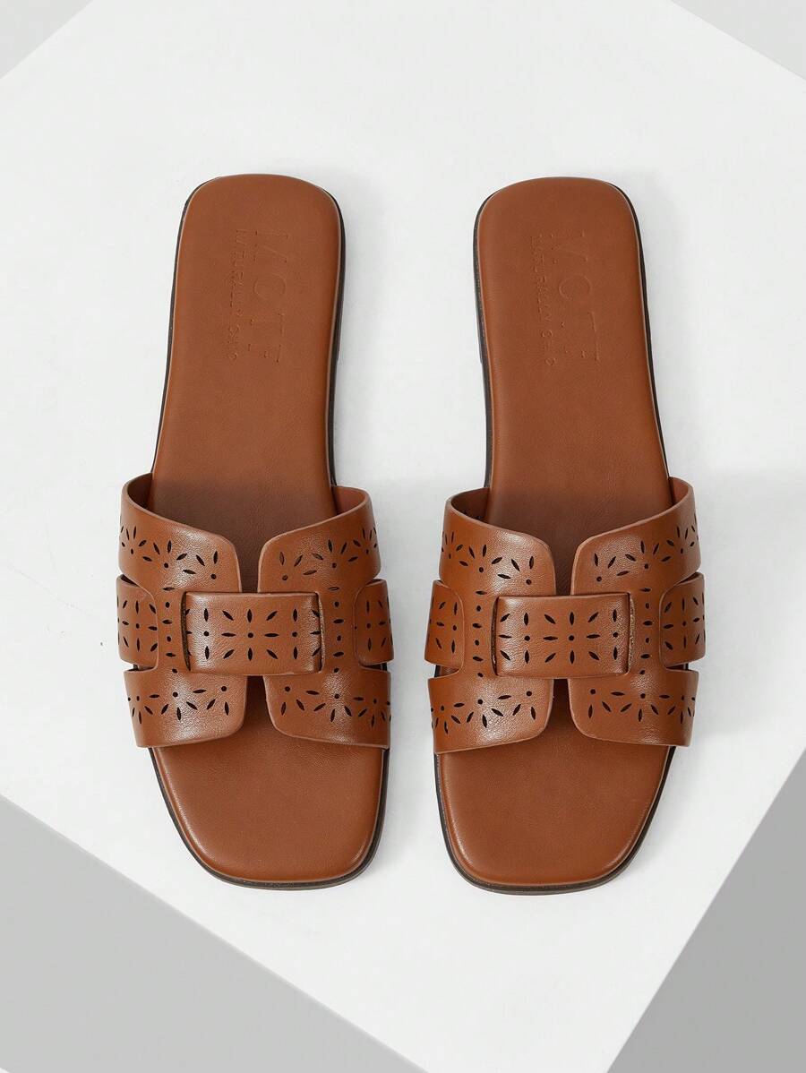 MOTF PREMIUM WOMEN COMFORTABLE MINIMALIST WOVEN FLAT SANDALS, SPRING SHOES SPRING BREAK EASTER - Brown - View 2