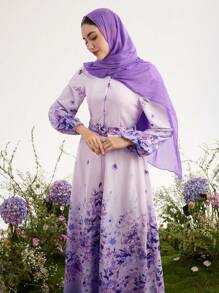 Graceveil Stand-Collar Print Dress With Belt