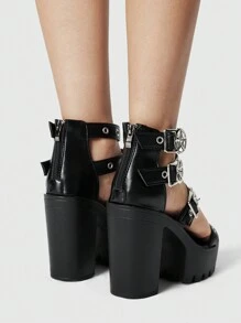 ROMWE Women's Goth Platform Sandals, Punk Rock Style Buckle Strap Open Toe Chunky High Heels - Black - View 5