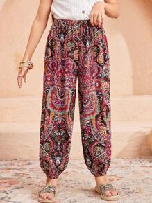 Tween Girls' Bohemian Print Wide Leg Pants For Vacation - Multicolor - View 6