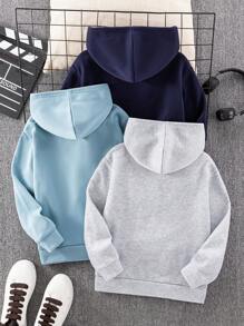 Set de 3 sudaderas con capucha de manga larga con estampado gráfico y de letras en estilo casual y de moda para niños/preadolescentes, 2 + 1 gratis, apropiadas para ir al trabajo, la escuela, el día a día, las vacaciones, los deportes, primavera, verano, otoño e invierno