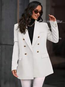 Aveloria Modichic Long Sleeves Lapel Neck Double Breasted Blazer  Fall Cloth For Women - White - View 4