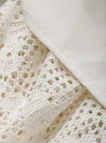 FRIFUL Pantalones de cintura alta de 7/8 con textura de red de crochet blanco, estilo de vacaciones de verano para mujeres