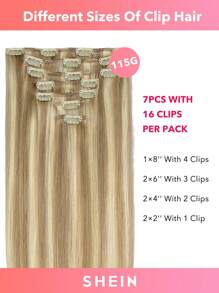 7 PIEZAS Extensiones de cabello con clip recto 100% cabello humano real de 14-24 pulgadas 115G Doble trama Extensiones de cabello con clip invisibles Cabello humano Remy natural para uso diario de mujeres y niñas - S16/22A - Ver 3