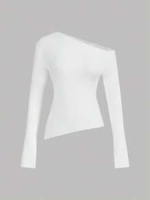 Aloruh Women's Autumn/Winter Earthy-Tone Brown Off-Shoulder Long Sleeve Fitted Sweater & Asymmetrical Sweater Flared Pants 2pcs Set - White - View 6