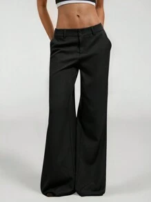 SHEIN PETITE New Style Autumn Winter Low-Waist Casual Personalized Suit Trousers - Black - View 8