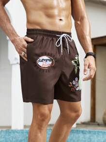 Surfspeed Men's Simple Print Lace-Up Pocket Casual Beach Shorts