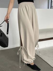 DAZY 女士开衩蝴蝶结腰哈伦裤 - 灰色 - 查看 8