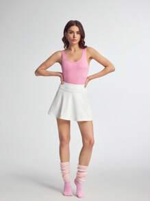 CourtClass Shorts tipo media enagua informal de unicolor, falda de tenis para prevenir destellos - Blanco - Ver 6