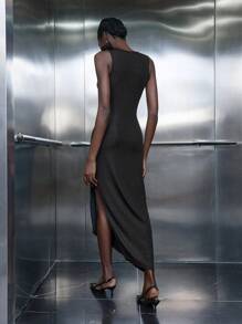 Maija Váy ôm sát không tay họa tiết hoa 3D màu đen cho nữ, trang phục dự tiệc/hẹn hò thanh lịch cho mùa xuân/hè - màu đen - Xem 4