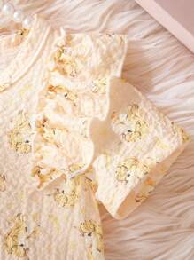 Baby Girls' Cute Unicorn Printed Ruffled Cap Sleeve Jumpsuit - Yellow - View 5