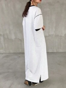 FRIFUL Women's Long Letter Printed Dress With Contrast Trim, Summer Wear Sundress,Casual Women Dresses