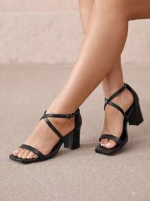 CUCCOO CURVES Plus Size Women's Fashion Black Strap Classic Comfortable Ankle-Strap High Heel Sandals