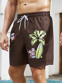 Surfspeed Men's Simple Print Lace-Up Pocket Casual Beach Shorts