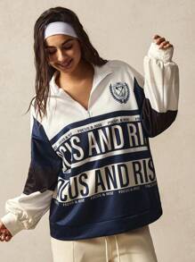 VARSITIE Long Sleeve Workout Top High Collar Long Sleeve Loose Fit Digital Print Jacket