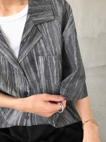 FRIFUL 女士灰色宽松全印花休闲衬衫，夏季上衣 - 灰色 - 查看 3