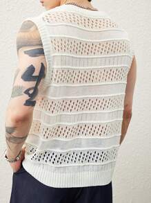 Claim Dot 男士纯色 V 领无袖镂空休闲针织背心 - 彩色 - 查看 7