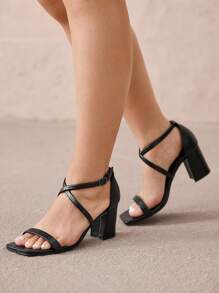 CUCCOO CURVES Plus Size Women's Fashion Black Strap Classic Comfortable Ankle-Strap High Heel Sandals