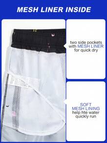 Surfspeed Men Flamingo Print Letter Patched Detail Drawstring Waist Swim Trunks,Hawaiian - Black - View 7