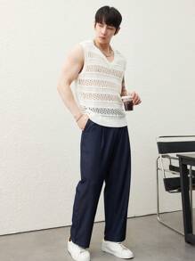 Claim Dot 男士纯色 V 领无袖镂空休闲针织背心 - 彩色 - 查看 1