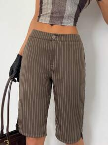 SHEIN Essnce Old Money Capri Slimming Office/Commuter Trousers For Women 90s Clothes - Brown - View 4