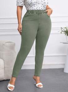 SHEIN Privé Plus Size Women's Elastic Waist Casual Skinny Jeans