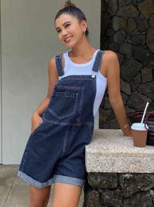 Livesso Women's Wide Strap Button Pocket Casual Denim Suspender Pants Overalls - Blue - View 6
