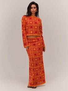 Forever 21 女士节日性感休闲橙色手工编织长裙 - 橘色 - 查看 6