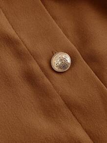 SHEIN MOD Reddish Brown High Waist Metallic Buckle A-Line Skirt With Belt - Redwood - View 3