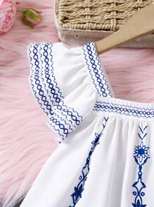 SHEIN Vestido casual de vacaciones con estampado floral y mangas con volantes para niñas jóvenes