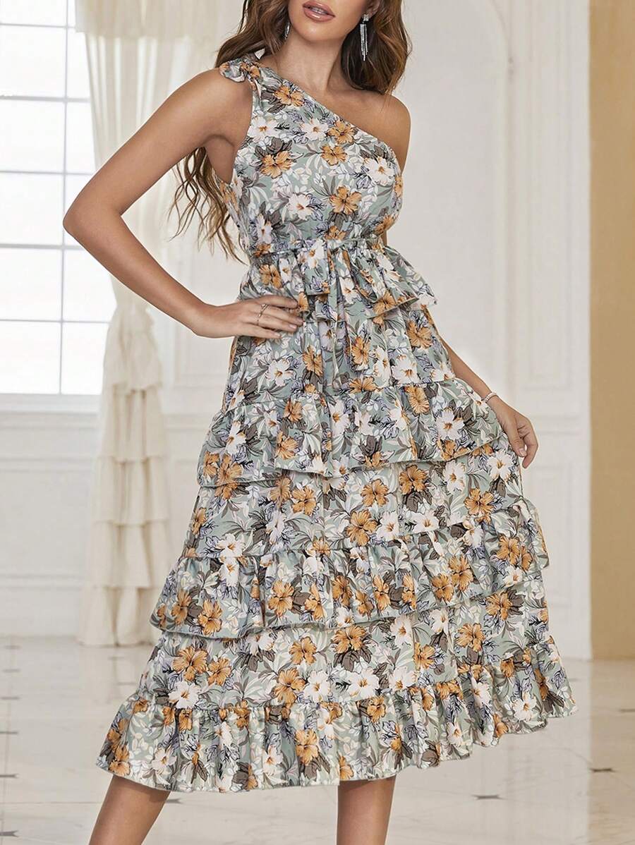 Modelyn 法式无袖不对称肩收腰修身女式连衣裙