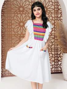 Vestido sencillo y casual sin mangas para uso diario de chicas adolescentes, de moda - Multicolor - Ver 1