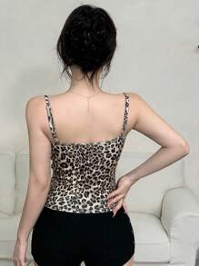 DAZY Women's Leopard Print Lace Patchwork Tank Top Cheetah Print
