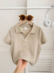 SHEIN 1 Pc Young Boys Casual School Style Comfortable & Fashionable Simple Practical Soft Fabric Short Sleeve Polo Shirt, Suitable For Spring/Summer, Back To School, Birthday